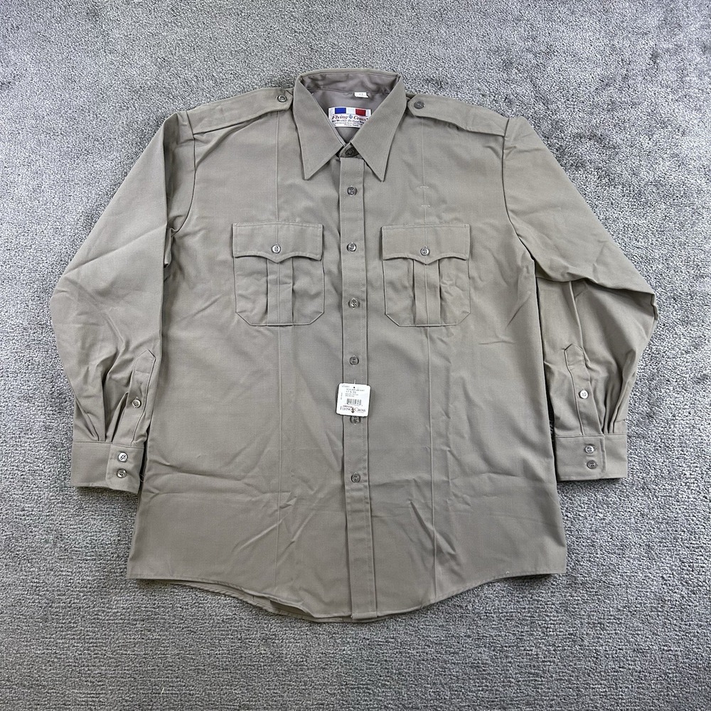 Flying Cross Mens Police Shirt Tan Long Sleeve Uniform 17.5-35 45W6651 NWT XL
